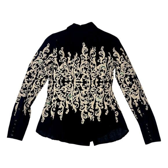 Vintage Stetson Floral Button Down Top Black/Cream Women's Size Small - Picture 6 of 6